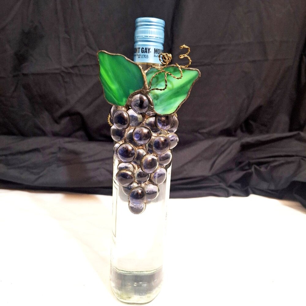 Stained Art glass Grape Bunch Wine or Spirits Bottle Decor Accent  6 1/2"
